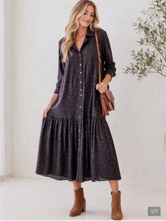 Dresses & Skirts - Rails Midi Dress Tiered Beatrice Charcoal Cheetah Grey Batik Size Small